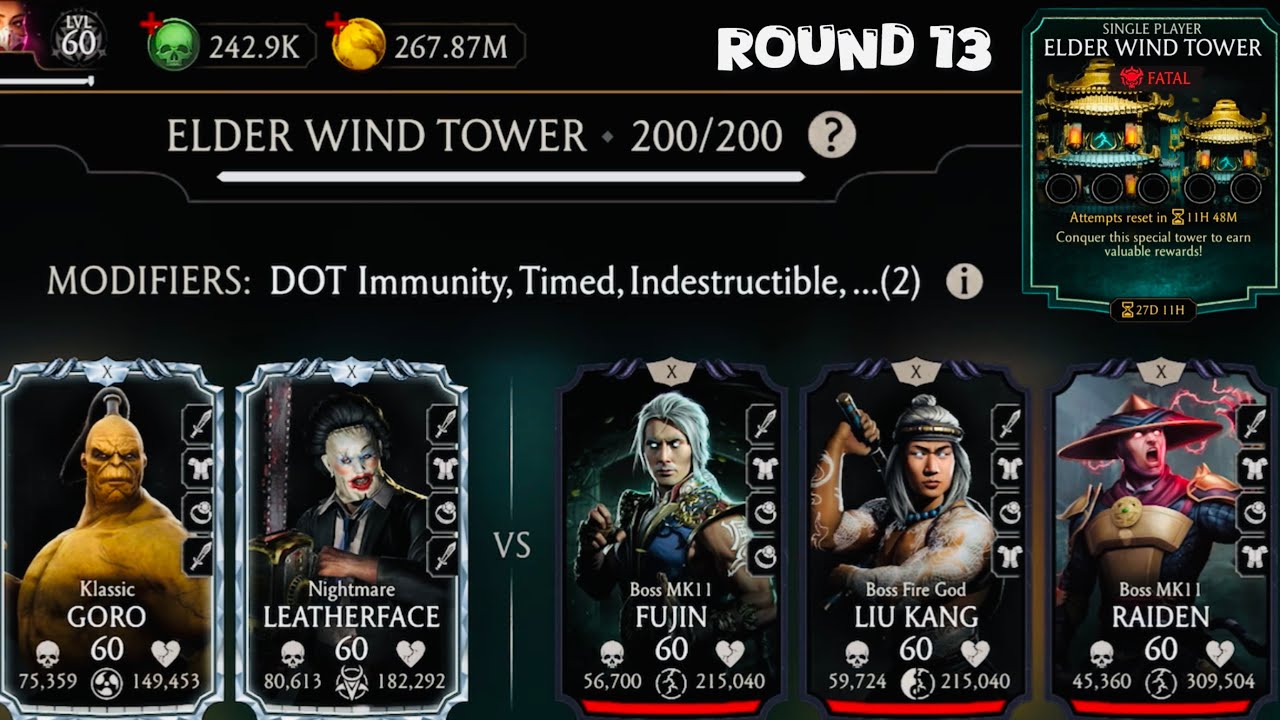 Fatal Elder Wind Tower Boss Match 200 & 160,180 Fight + Reward MK Mobile | Pretty Lady LeatherFace 🔥