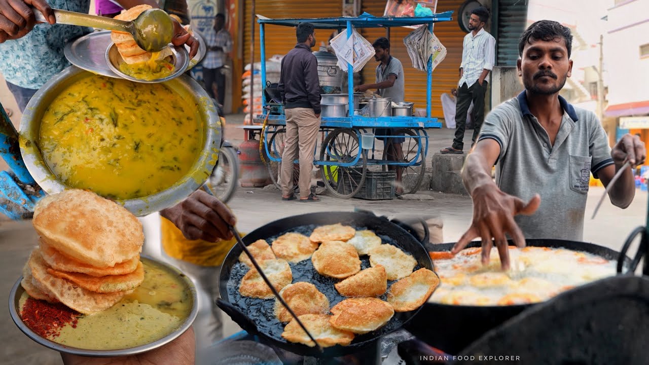 Nagappa Hotel | Early Morning￼ Breakfast in Raichur | Puri Curry Only ₹30/- | Indian Food Explorer 