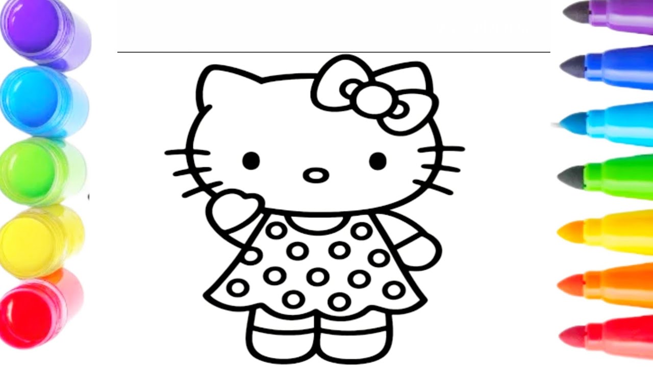 Милый рисунок Hello Kitty, раскраска для детей и малышей_ Простой рисунок.
