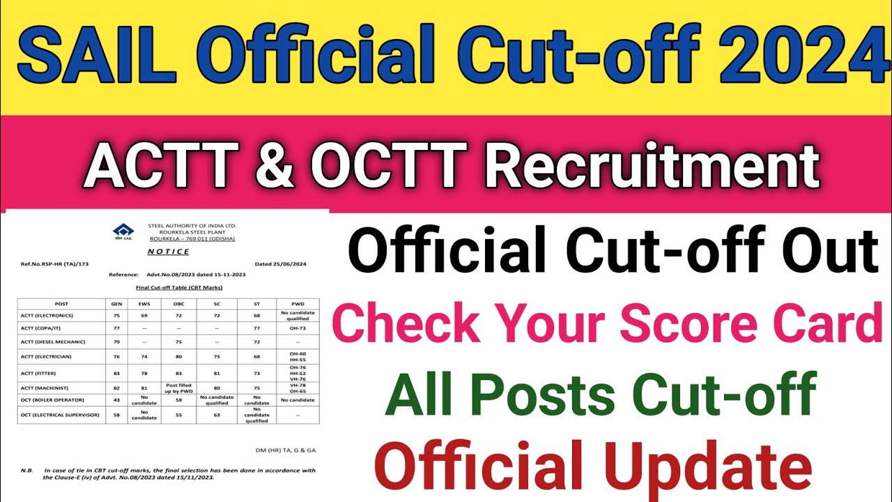 SAIL Cut-off 2024||SAIL Rourkela Cut-off 2024||SAIL OCTT & ACTT Cut-off 2024||SAIL Score Card Out