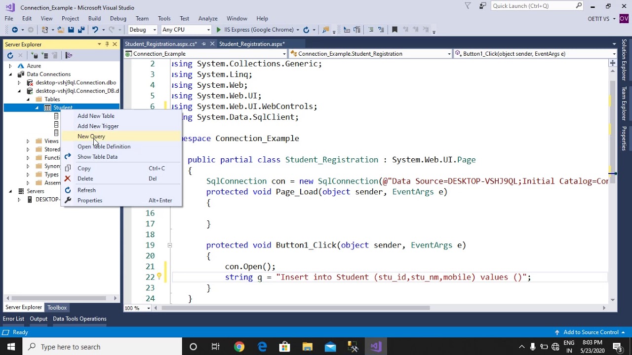Insert the records in ASP NET with SQL Server Database