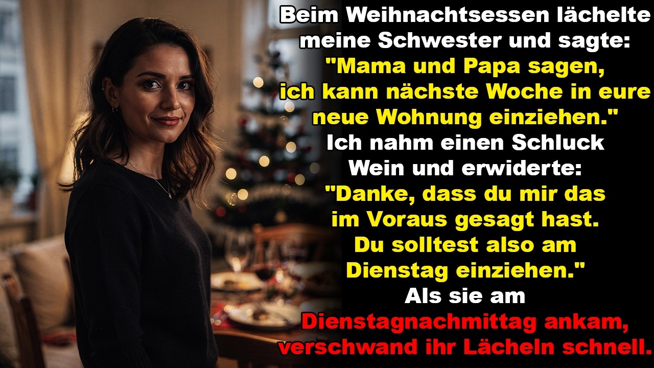 Beim Weihnachtsessen lächelte meine Schwester und sagte: „Mama und Papa sagen“