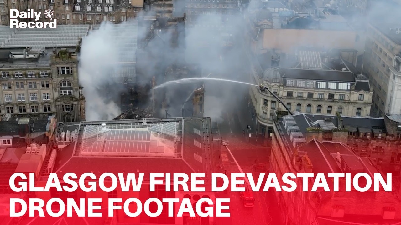 Glasgow Union Street fire devastation captured in dramatic drone footage