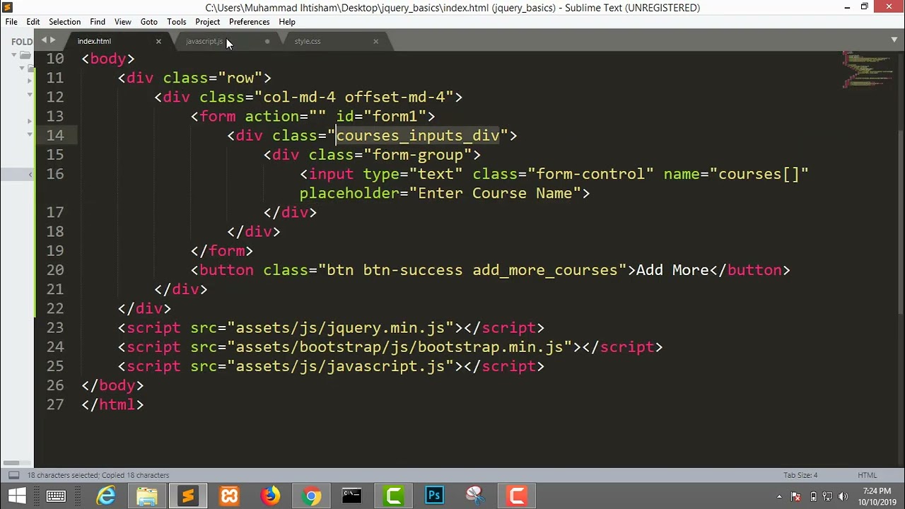 How to append a table using JQuery | add remove input fields