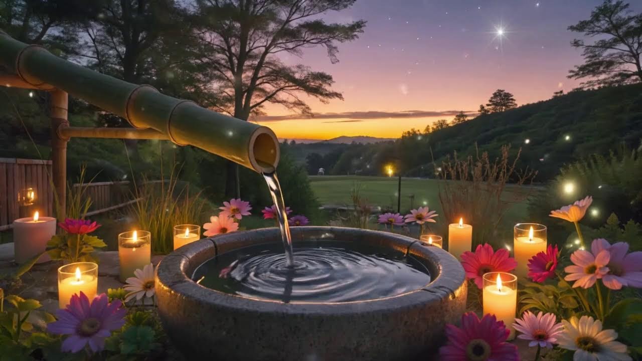Bamboo Water Fountain & Beautiful Piano Music - Relaxing Music to Sleep In Peace, Meditation Music