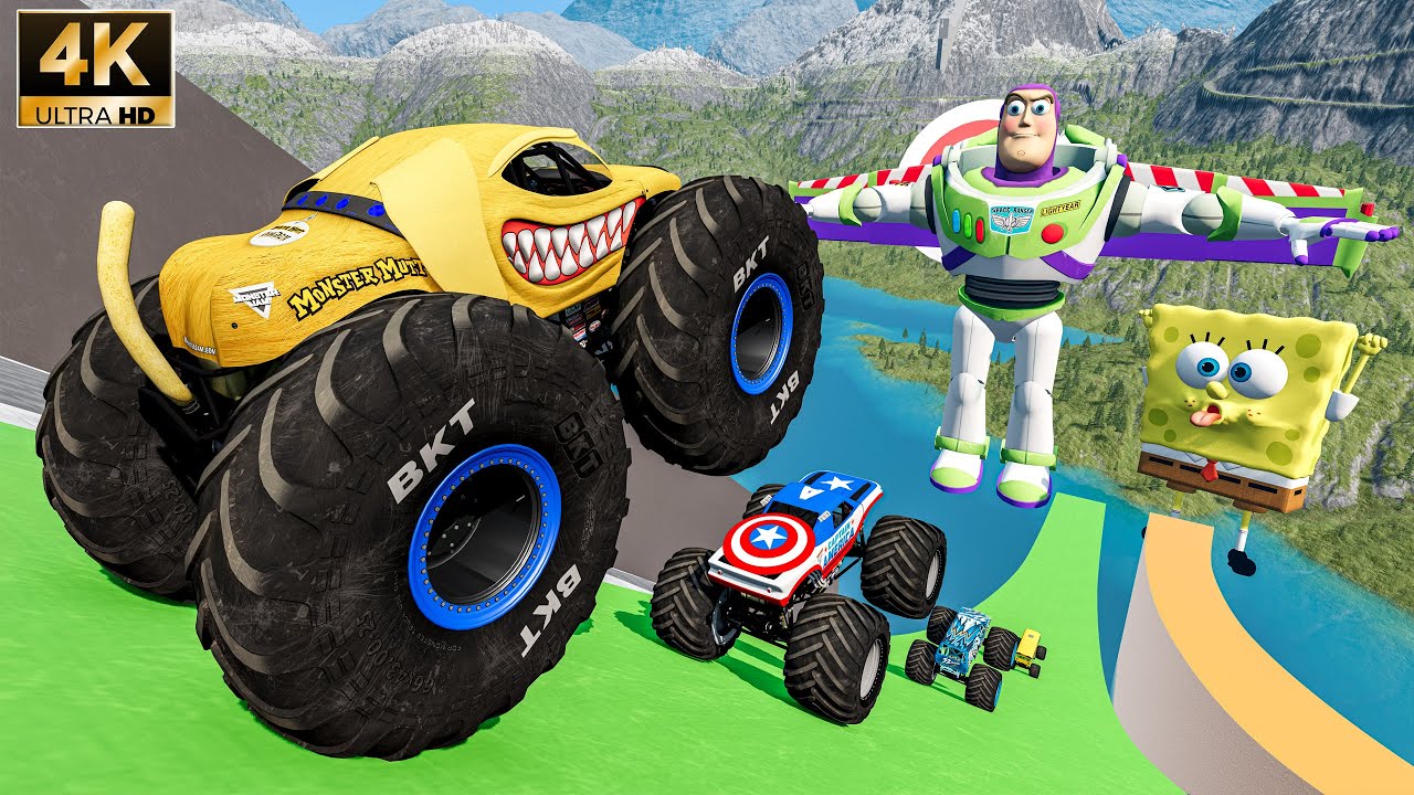 Big High Ramp with high speed monster trucks jumps and crashes in EP04 - BMNG LAVA