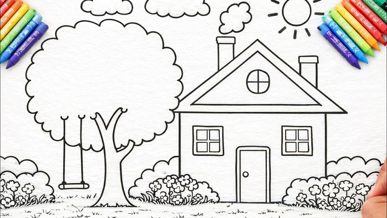 How to Draw a Beautiful Home 🏡 | Simple Drawing for Kids | Home Drawing Tutorial