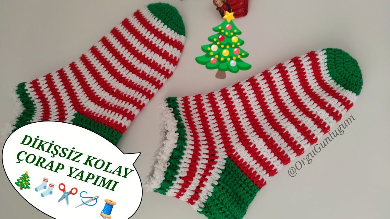 1 GÜNDE ÖR GİY 🧦DİKİŞSİZ KOLAY ÇORAP YAPIMI🧦 Tığ işi Çorap yapımı🧦 Renkli tığ çorap