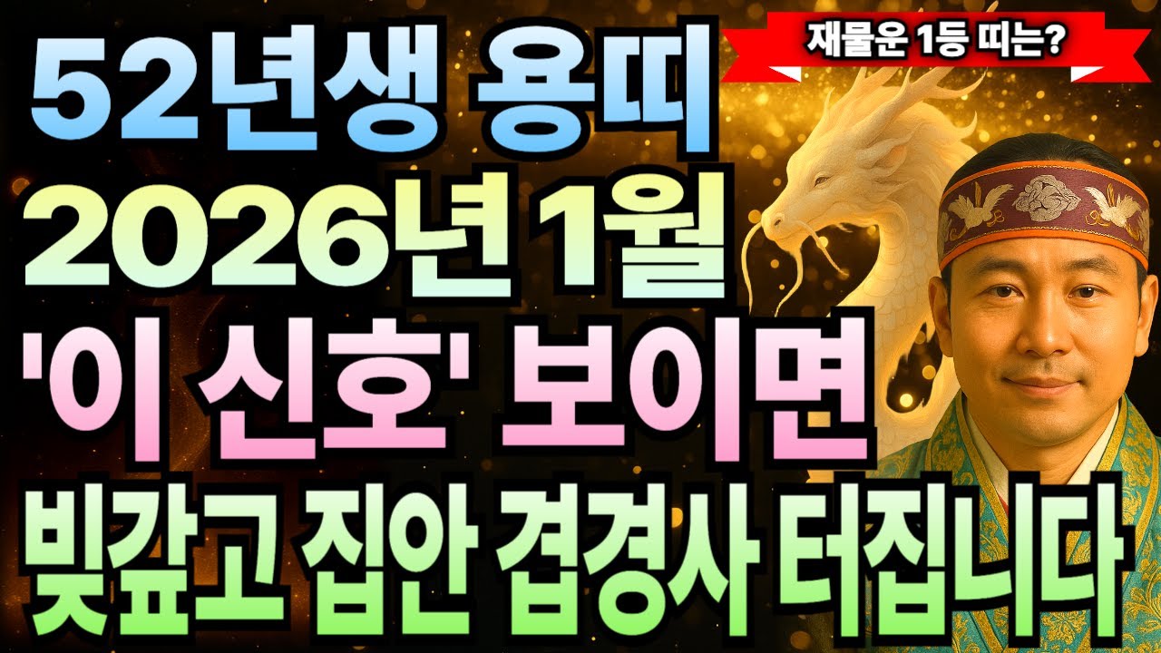 1952년생 임진년생 용띠 74세 운세 1월 병오년 대공개, 금전운 폭발하고 귀인운 작동하며 하늘이 도와 재물폭발 일어나는 달이 왔어요