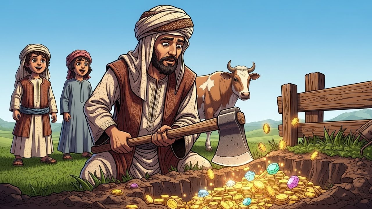 قصة الفلاح الفقير الذي باع آخر بقرة ليطعم أطفاله… وحين حفر الأرض ظهر له كنز عظيم