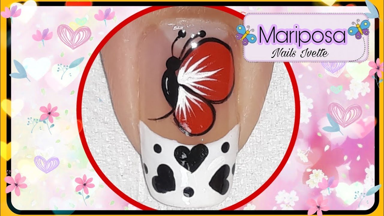 Decoración de uñas mariposa paso a paso en color rojo
