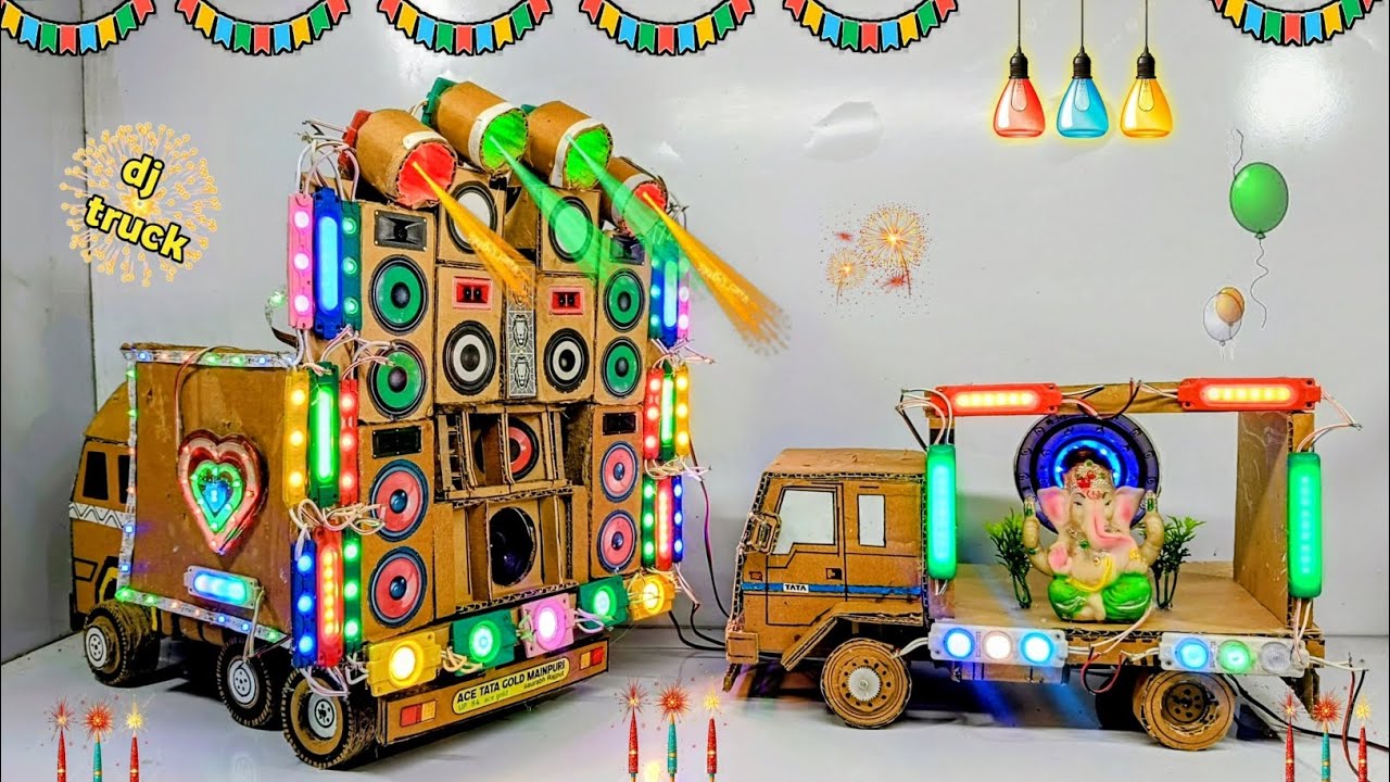 Diy Mini DJ lightning truck setup|how to make DJ Gauri Ganesh moorti Big gadi at-home loading truck 