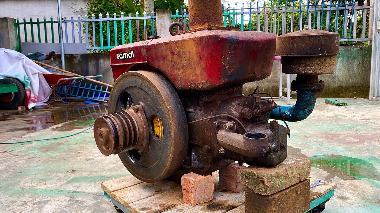 Restoration of old samdi D24 diesel engine | Restore and reuse the old rusty rice mill engine