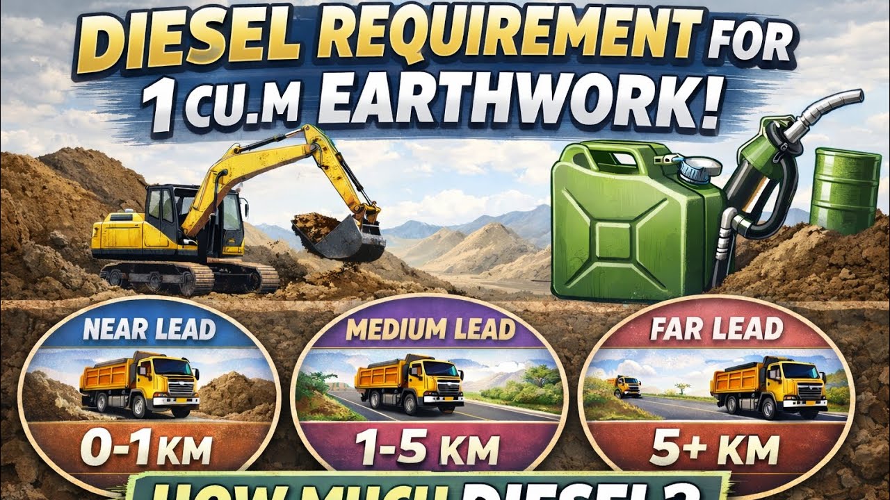 Diesel HSD Required for 1 Cum earthwork in Different Lead