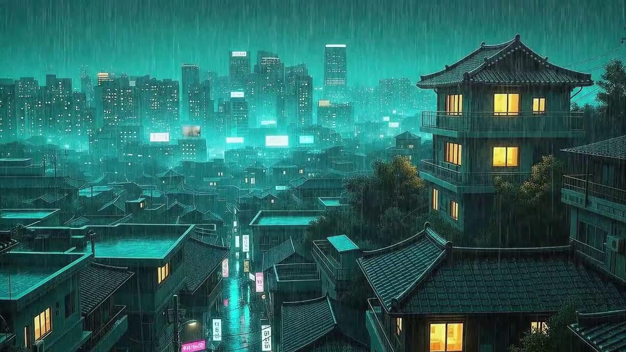 Rain Sounds x Lofi for Deep Focus in a Peaceful Korean Night Ambience to Block Distractions 😌