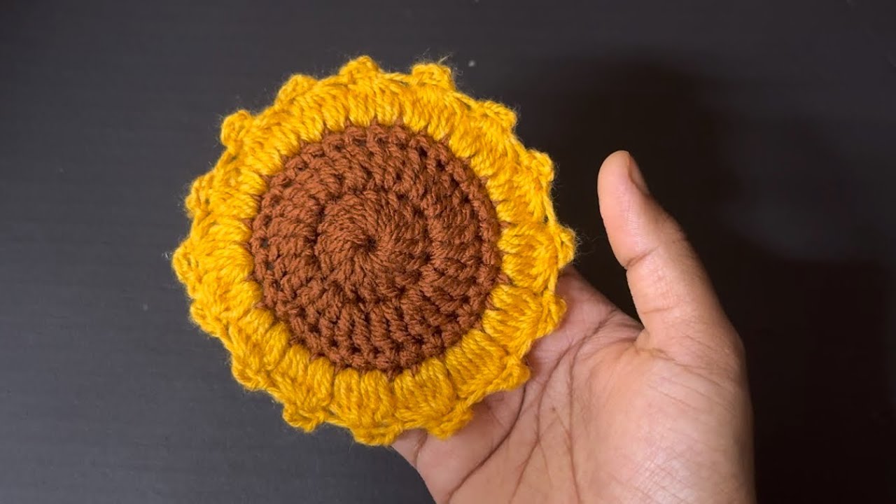 Crochet Sunflower coaster tutorial for beginners 