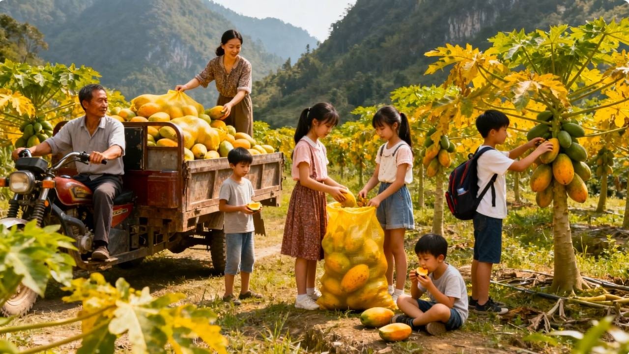 【一家七口隐居深山】逃离城市流水线，妈妈带着五个孩子隐居深山，靠种木瓜养五个孩子！#农村生活#vlog#山居生活