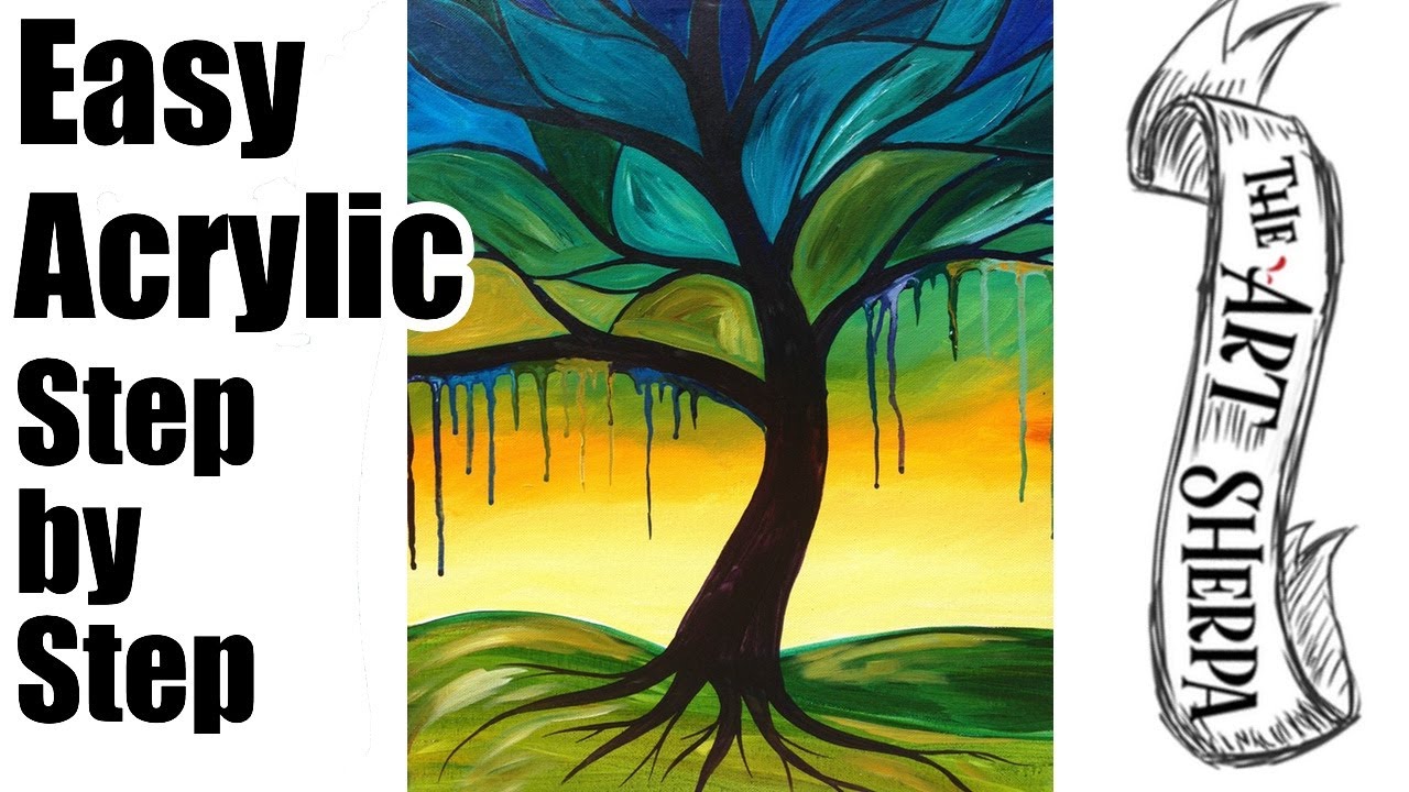 Easy Abstract Tree Beginner Acrylic Painting Lesson step by step  | TheArtSherpa