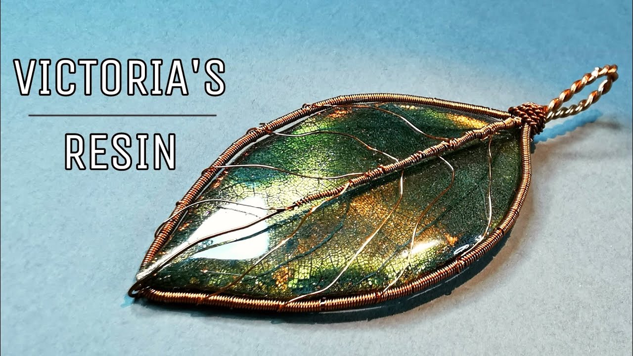 DIY duochrome UV resin pendant with skeleton leaf and wire wrap