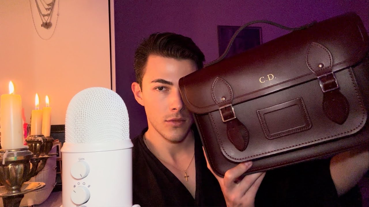 ASMR: what’s in my leather bag (man purse lol) 💼 ✨