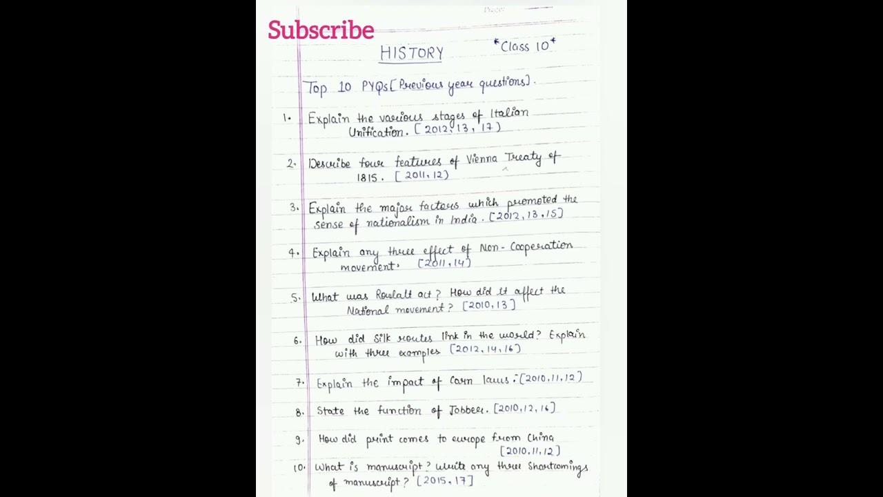 History class 10 previous year questions/Important question for boards #class10 #short
