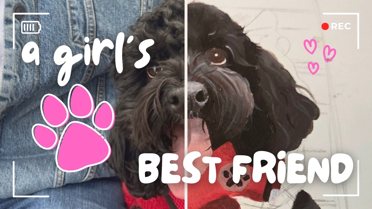 Painting My Dog pt1 | pet portrait, art vlog, acrylic paint, sketchbook, work in progress, puppy