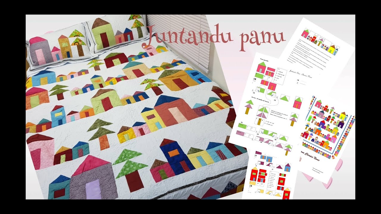 Projeto casinhas -colcha de cama simples.  Tutorial em  pdf Free.  (projeto original Jenny Doan)