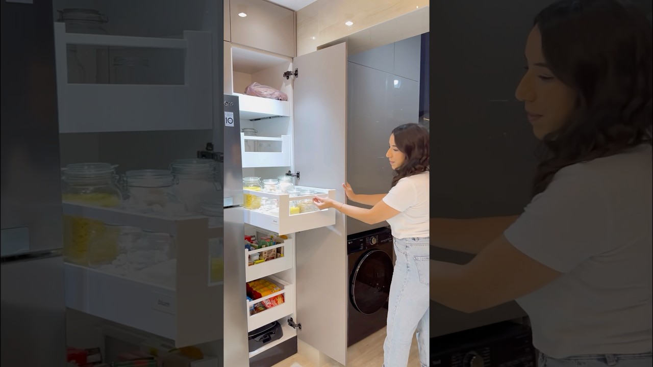 Tiroirs coulissants pour rangement de l’alimentaire dans un meuble colonne de cuisine