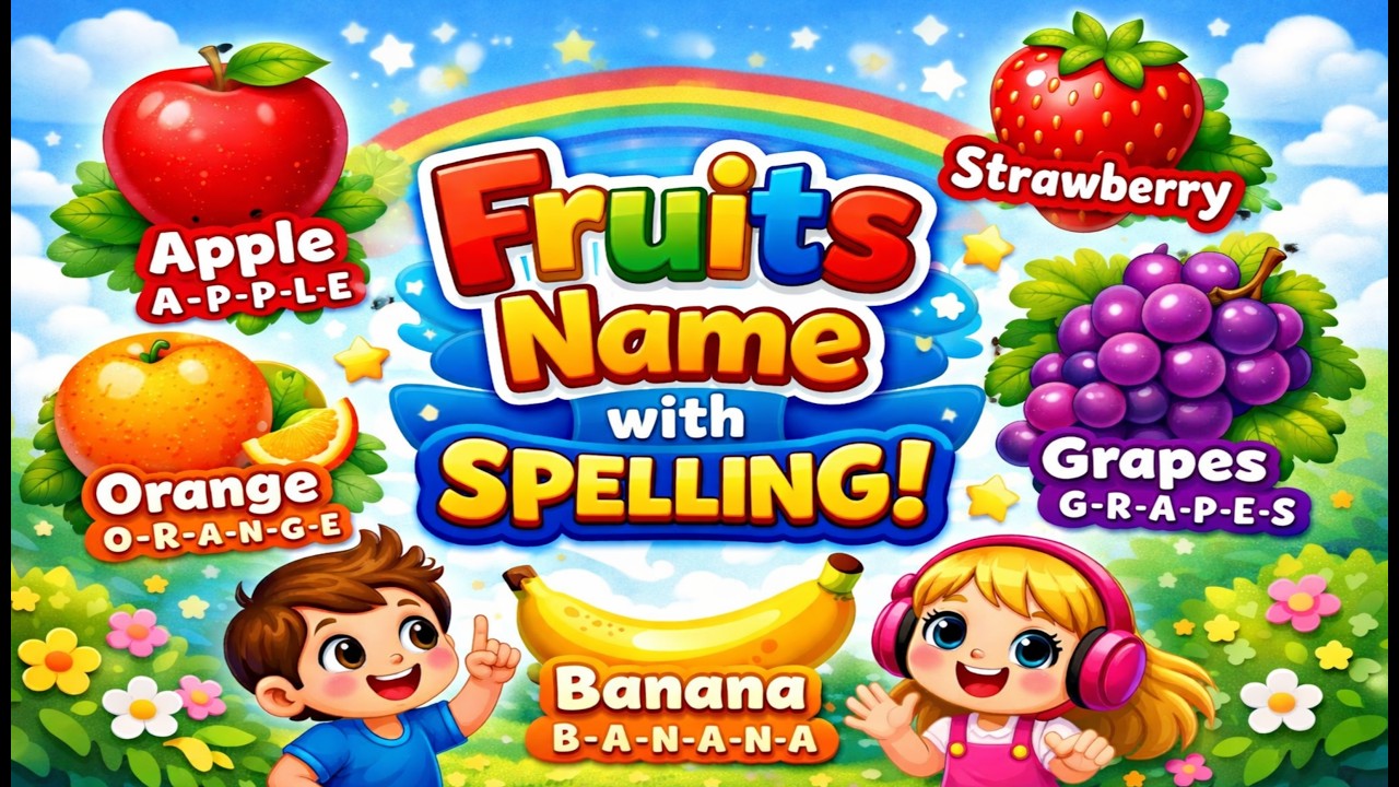 20 Fruits Names with Spelling 🍎  Learn Fruits for Kids 🌈 for Preschool Kids Learning Adventure