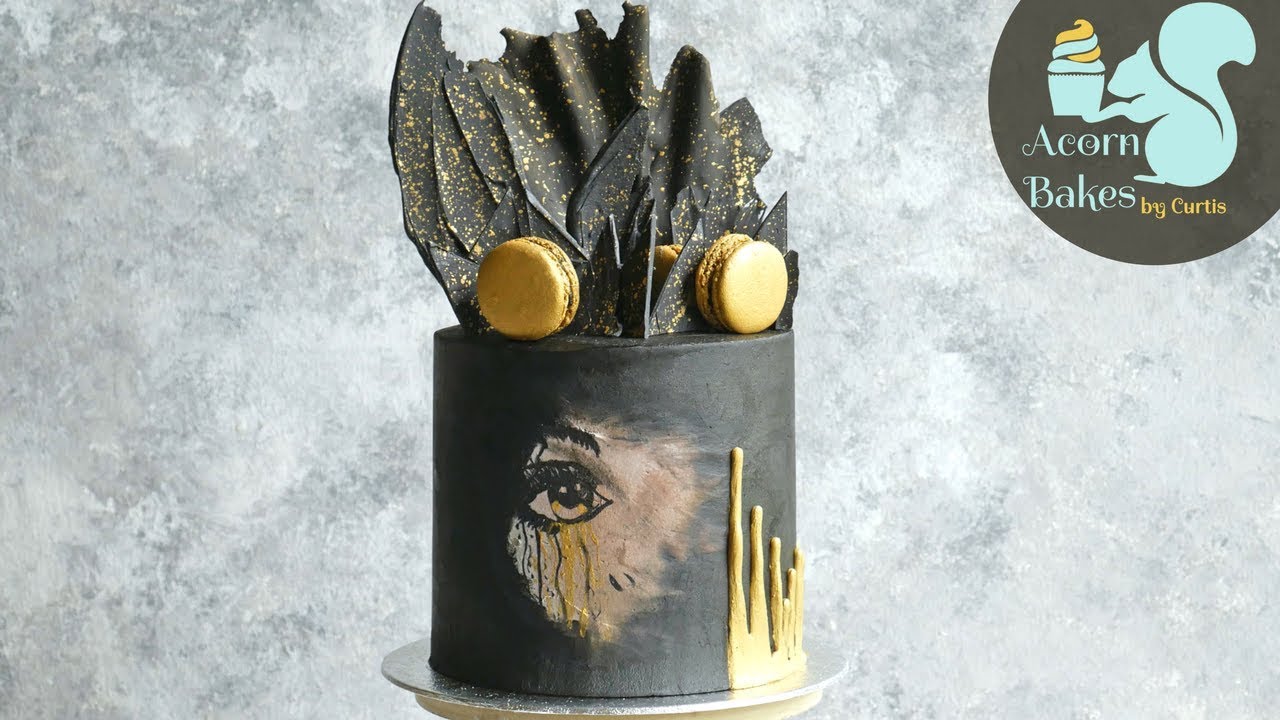 CAMILA CABELLO CRYING IN THE CLUB INSPIRED CAKE | Black & Gold Painted Cake Tutorial | Acorn Bakes