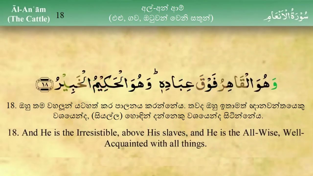 Surah 6 Anam Sinhala And English Translation And  Sinhala Audio Quran 21 December 2025