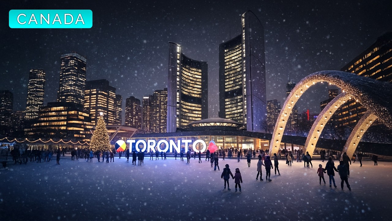 Ice Skating at Toronto's Nathan Phillips Square 🇨🇦 Walking Tour
