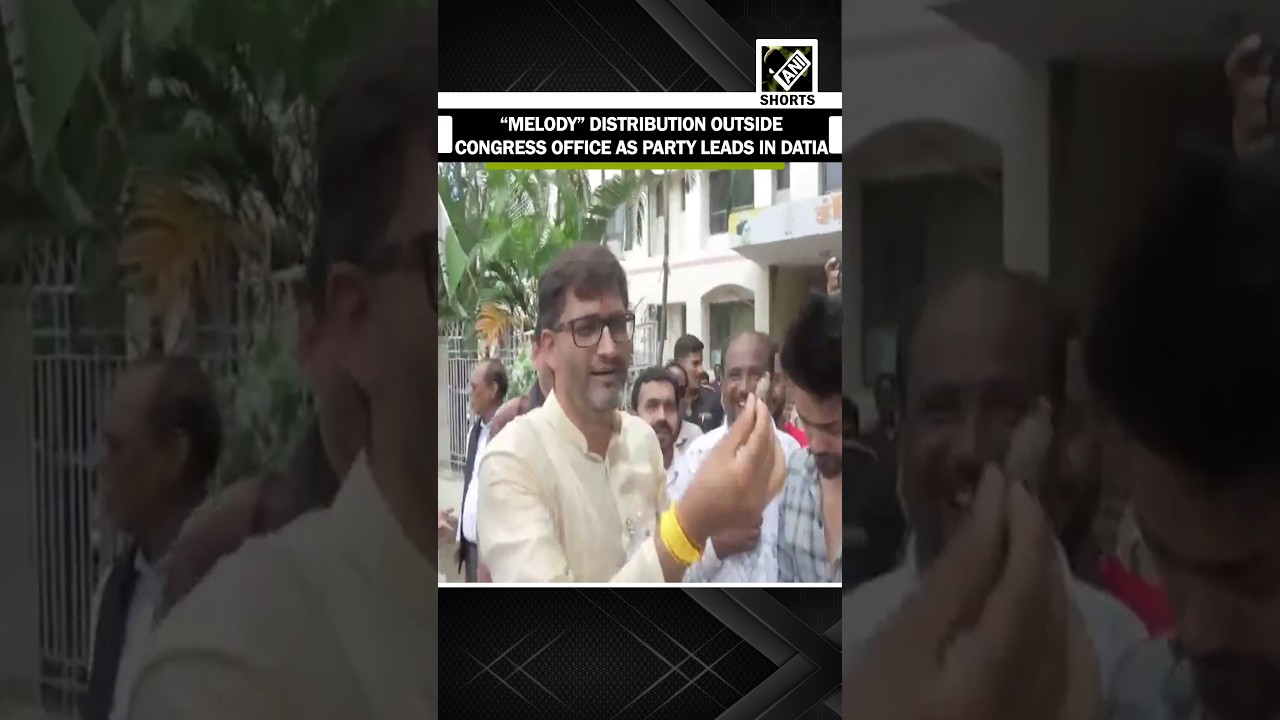 Congress workers distribute &lsquo;Melody&rsquo; toffees as Ghanshyam Singh leads from Datia constituency