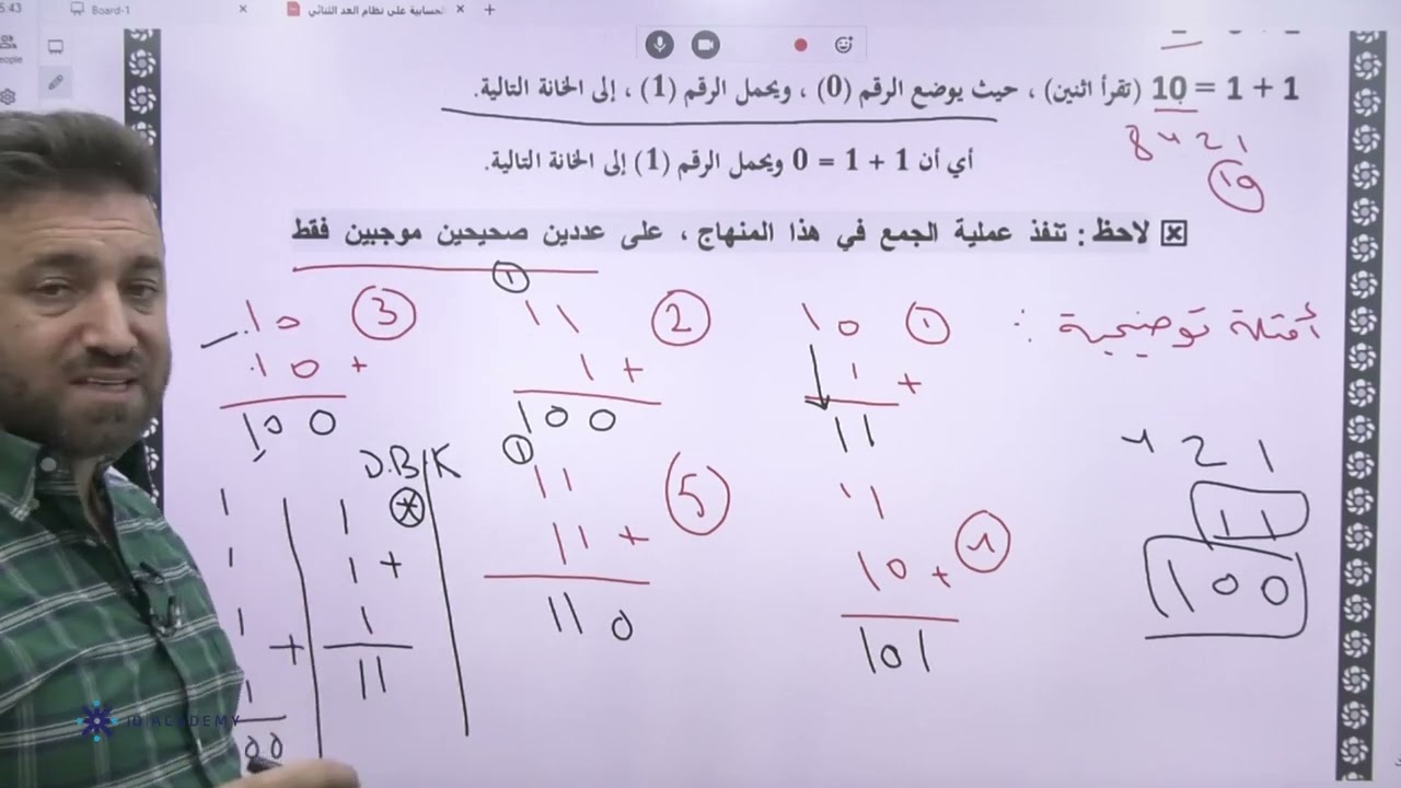 الاستاذ احمد ابو شيخة حاسوب ادبي 2005 العمليات الحسابية في النظام الثنائي منهاج جديد منصة جو اكاديمي