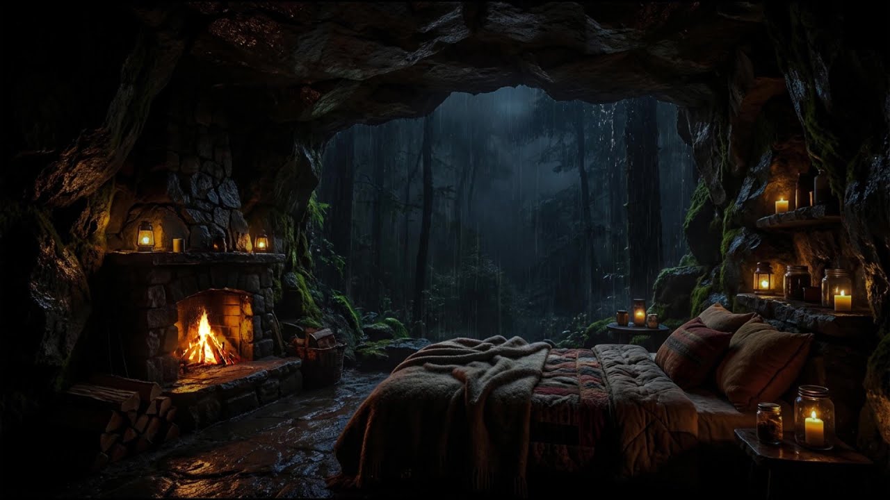 🌧️ NO ADS | Fall Asleep FAST in a Cozy Forest Cave 🌲 Rain ASMR All Night