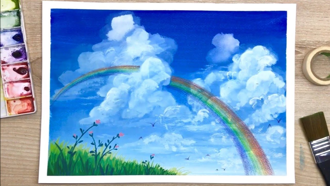 Ep.34 How to Paint Simple Clouds&Rainbow | สอนวาด