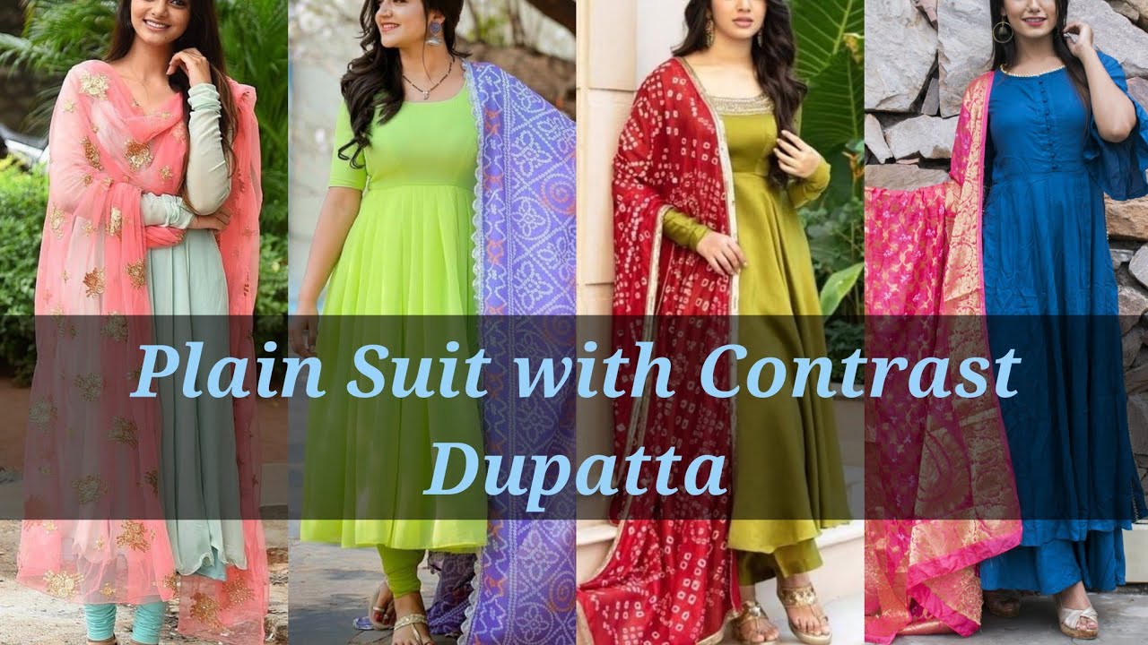 Plain suit with contrast dupatta || Unique colour combination suit || Mix and match suit ideas