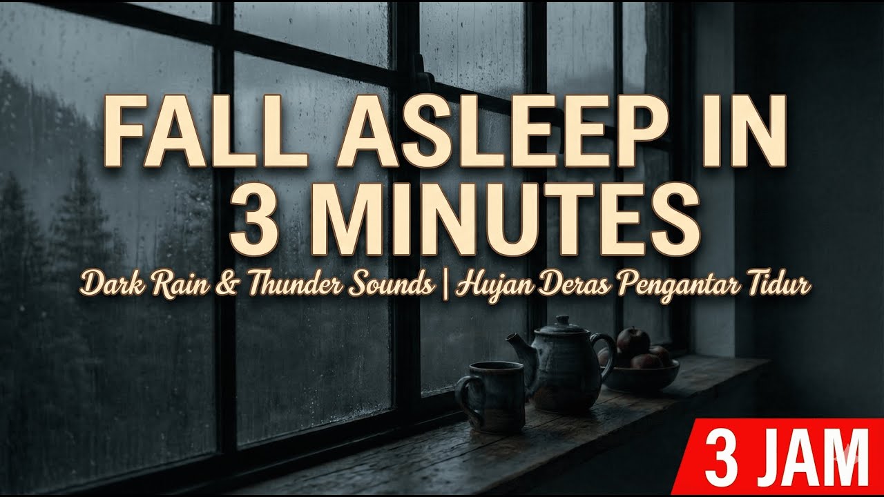 Fall Asleep in 3 Minutes: Dark Rain & Thunder Sounds for Insomnia | Hujan Deras Pengantar Tidur
