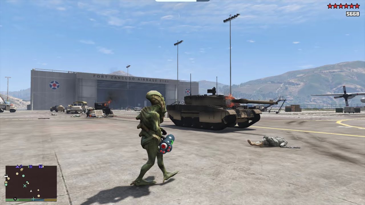 GTA 5 - Alien Rampage at Fort Zancudo Military Base + Ten Star Escape
