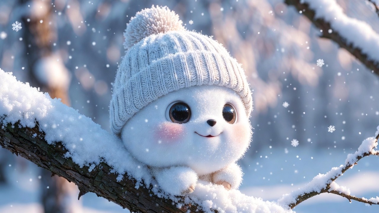 Adorable Snowball in a Magical Winter Forest ❄️ Cozy Cute Animation with Relaxing Music