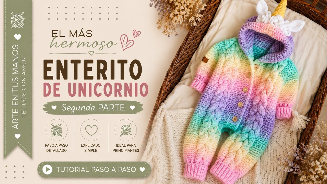 Cómo tejer enterito de unicornio – Parte 2: capucha, mangas y terminaciones