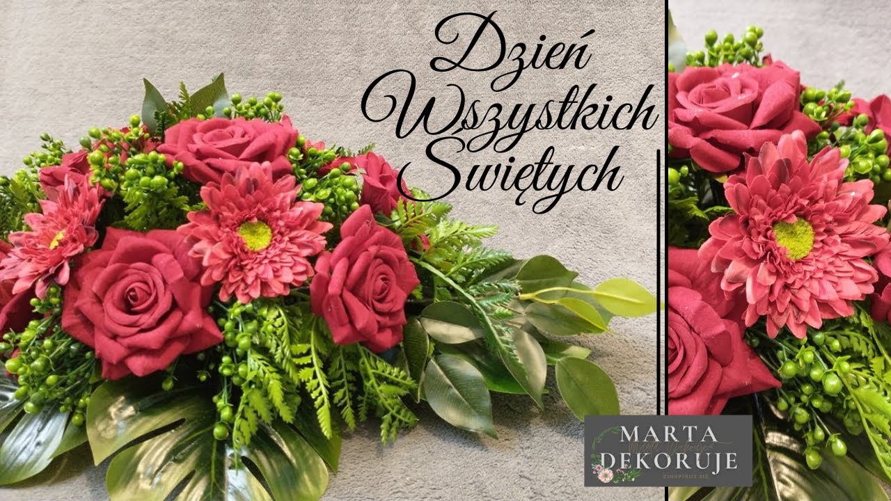 DEKORACJA NA GRÓB W CZERWIENI // NA DZIEŃ WSZYSTKICH ŚWIĘTYCH // RÓŻE I GERBERY