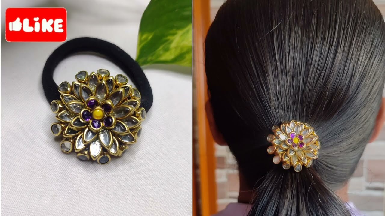 making a kundan rubber band | How to make hair band at home