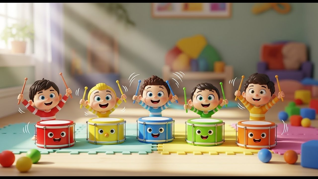 Five Little Toy Drums Bang Bang Bang | Musical Instrument Song for Kids