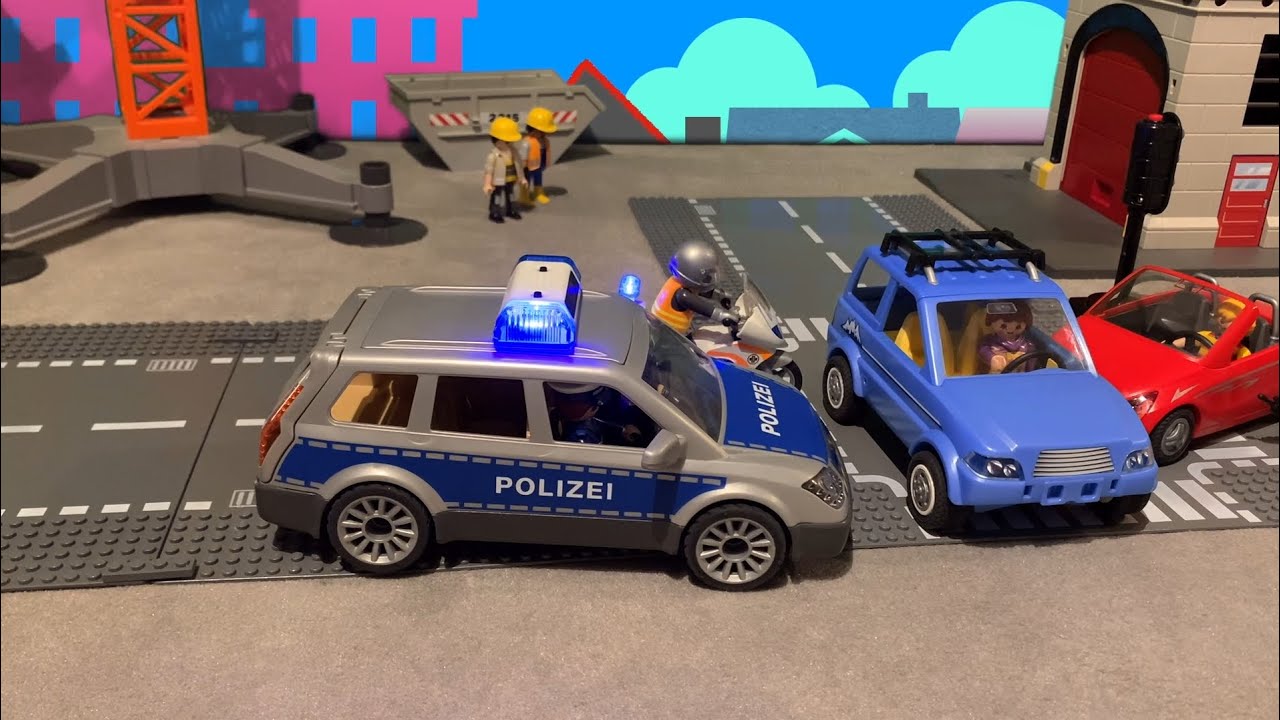 Playmobil Polizei - Unfall an der Kreuzung - Kinder Krankenwagen Abschleppwagen Werkstatt Müllwagen