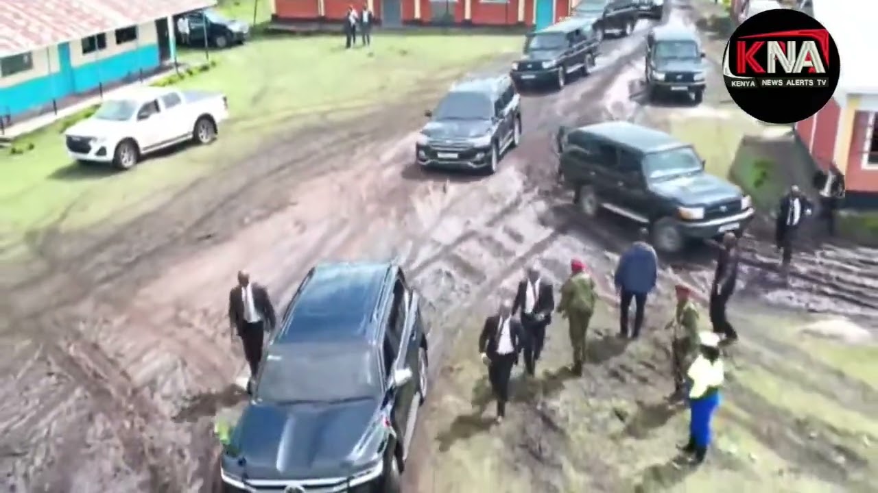 ONLY STRONG CARS! SEE PRESIDENT RUTO NAVIGATING THROUGH MUDDY ROAD INTO NG'ENO'S BURIAL SERVICE.