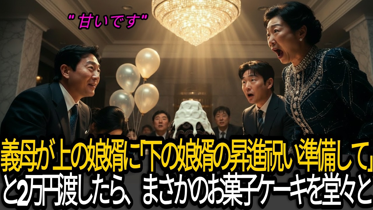 財閥会長の義母が上の娘婿に「下の娘婿の昇進祝い準備して」と2万円渡したら、お菓子ケーキで済ませた結果… | 人生の教訓 | 感動する話 | オーディオブック | 感動実話