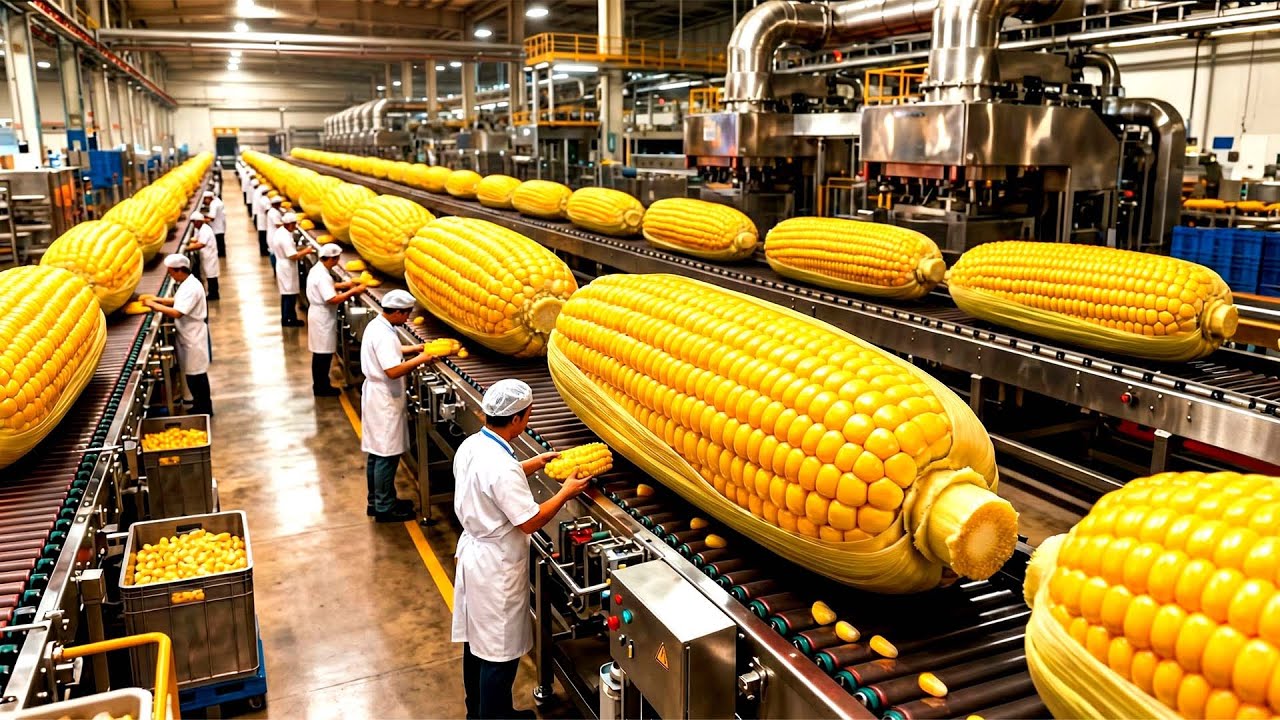 Inside The Sweet Corn Factory Automatic Peeling, Cooking And Canning (Full Process)