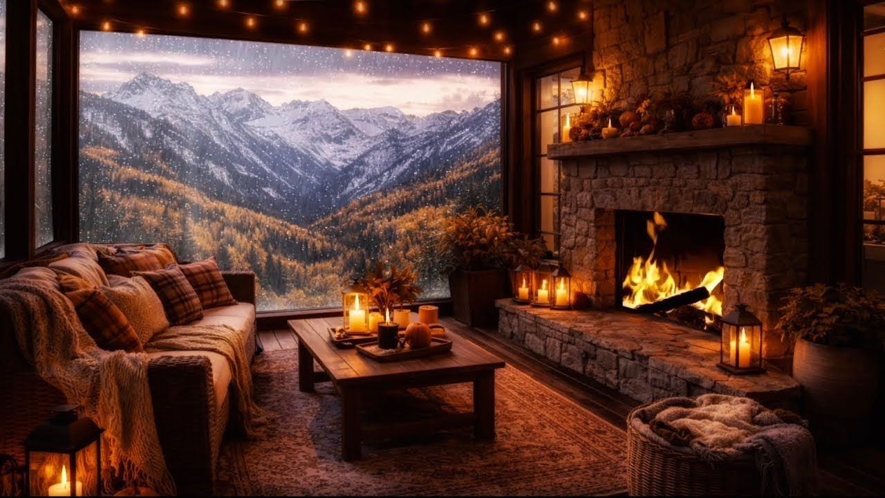 🍂 Autumn Rain Sounds & Fireplace for Calm and Focus Deep Sleep/ 4RainVideos