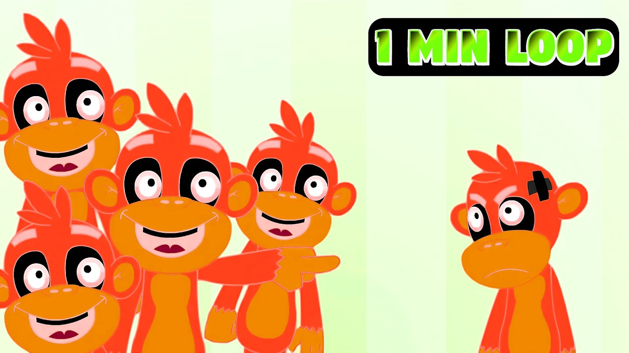 [1 MINUTE LOOP] Five Little Monkeys Jumping on the Bed 🐒🎵 Fun Sound Variations Remix Nursery Rhymes